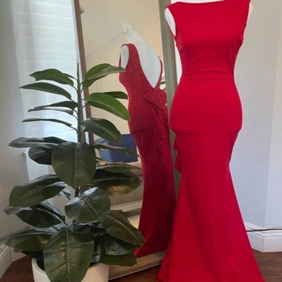 Fashion Nova Such A Lady Ruffle Dress, Bow & Ruffle, Red, XS, Deep V Back - Picture 2 of 6